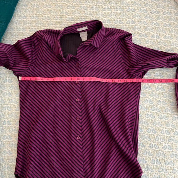 Chico’s Blue/Black and Purple Stripe Button  Down Long Sleeve Blouse Size-1 (12) - Picture 8 of 8